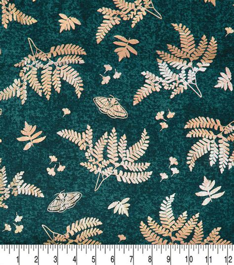 Metallic Ferns Cotton Canvas Fabric 